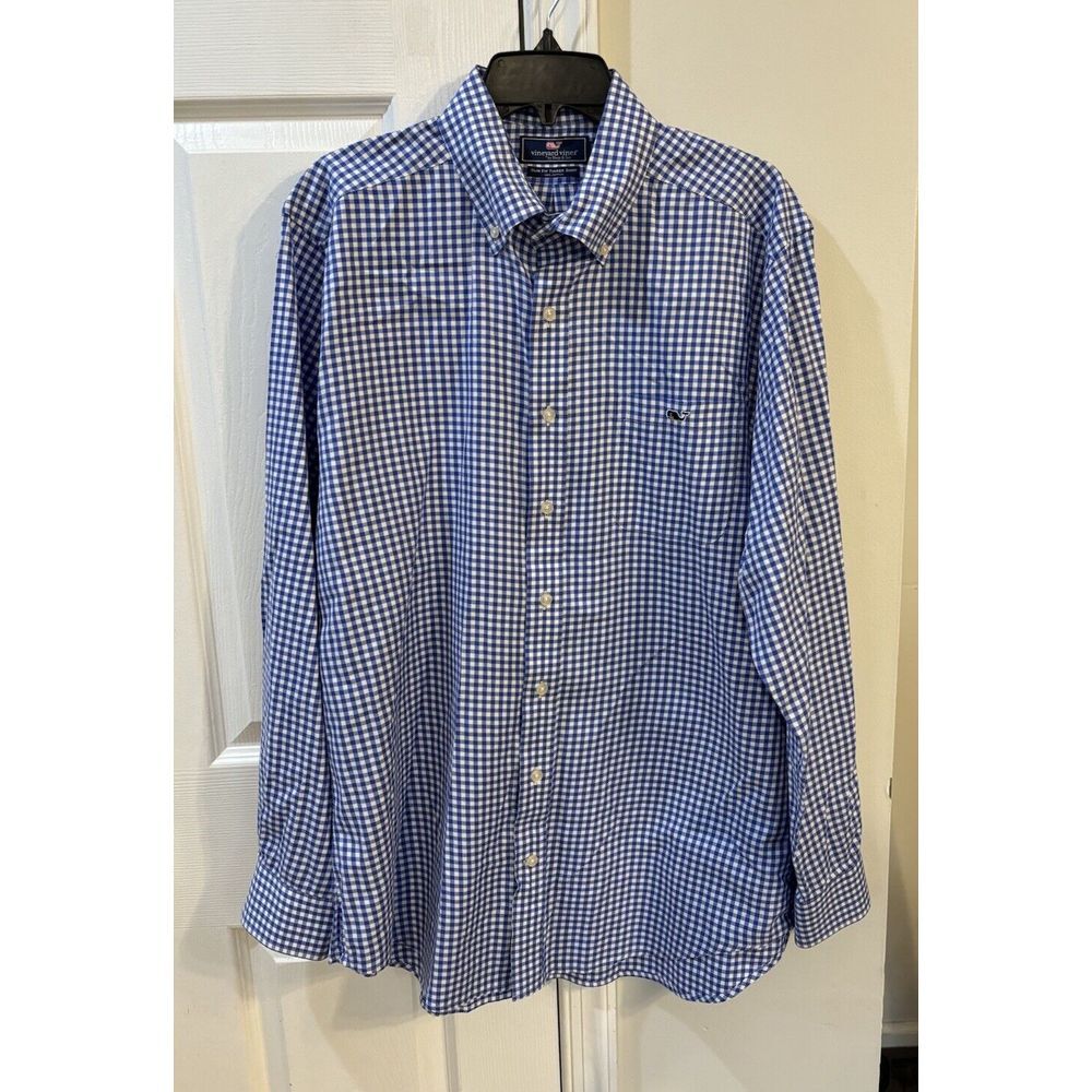 Vineyard Vines‎ Slim Fit Tucker Shirt Men's Sz L Blue White Checker